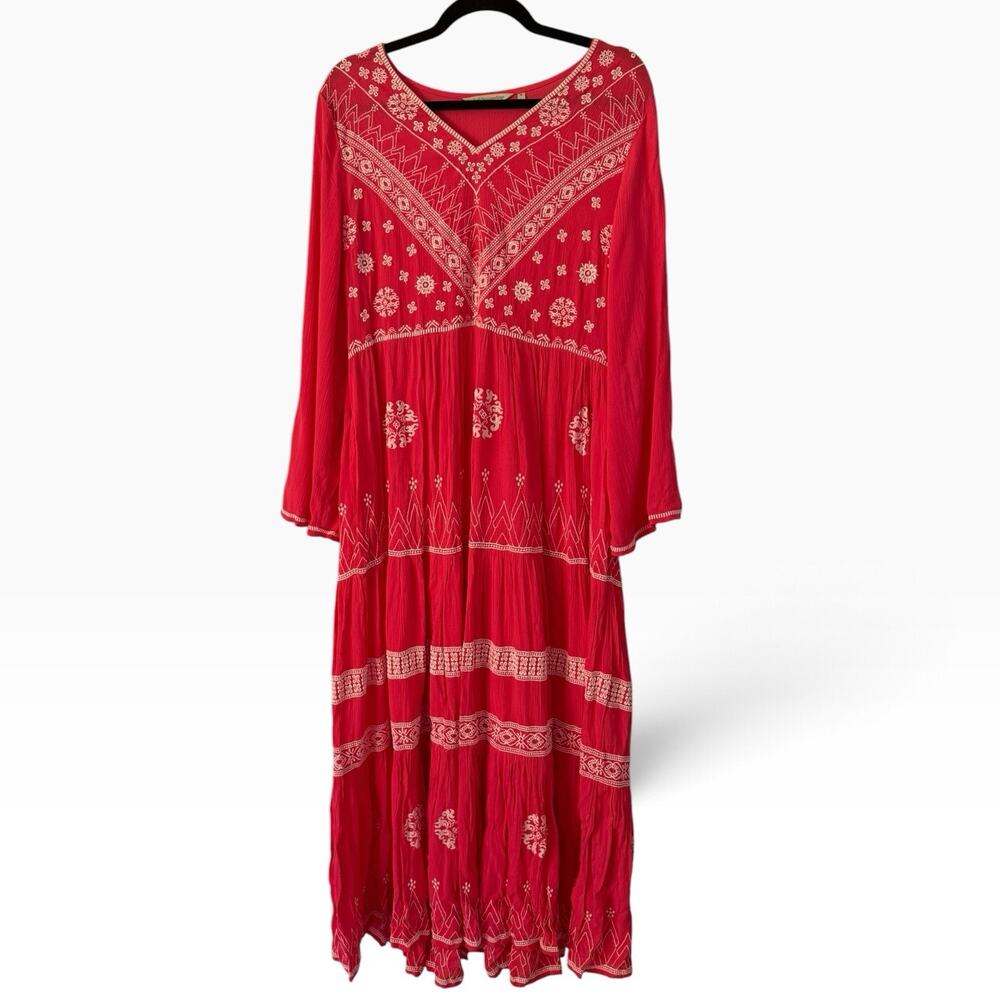 Soft Surroundings Coral Guazey Embroidered Flowy Maxi Dress Size Medium